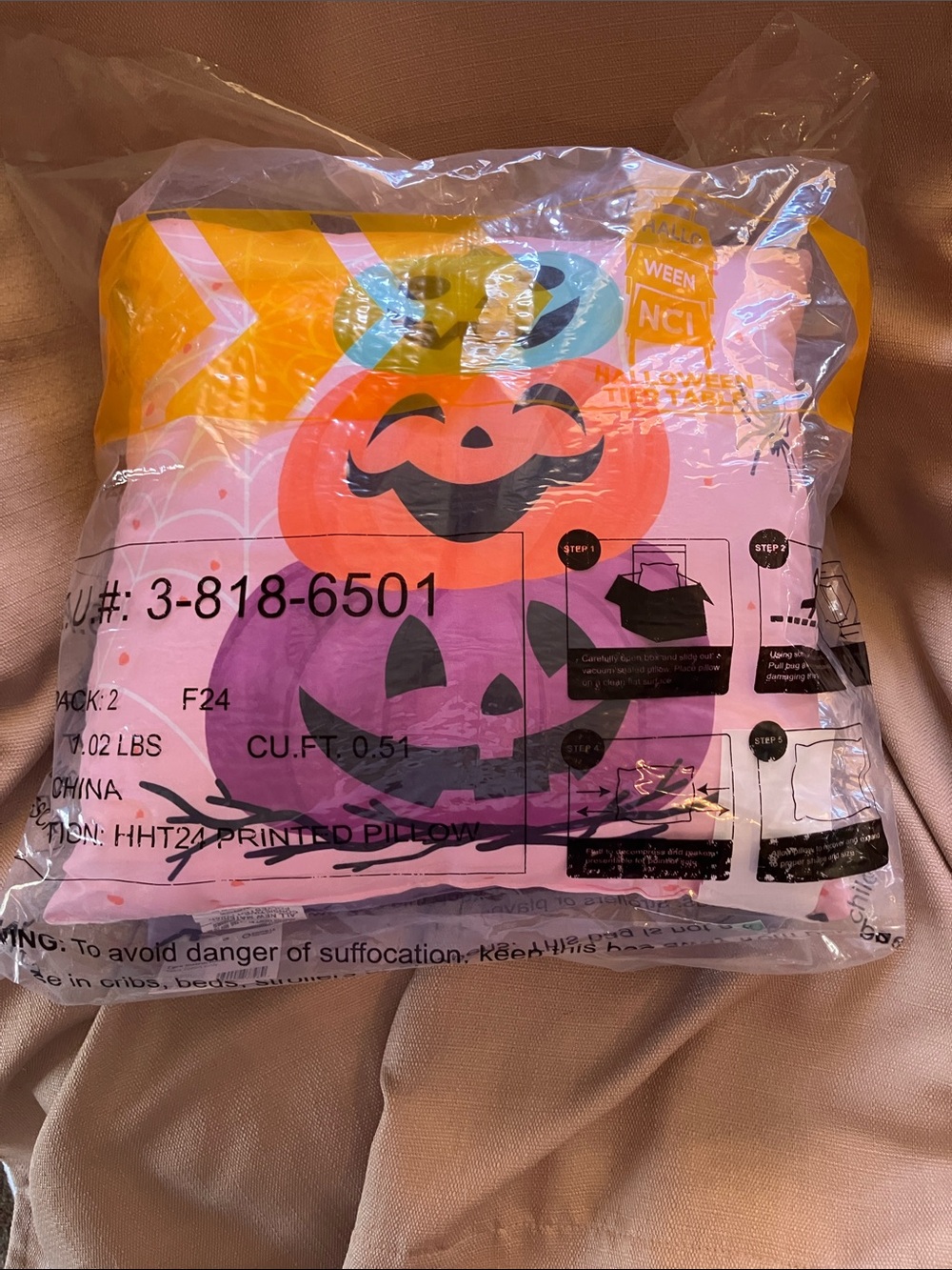 Halloween Pumpkin Accent Pillow - Pink & Purple